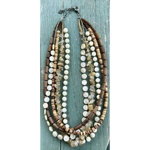 SILPADA Sterling Silver Mother Of Pearl Rutilated Quartz 5 Strand Necklace
